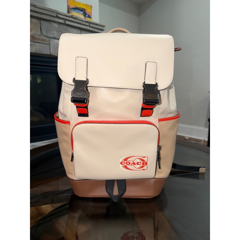 Coach Track Backpack Colorblock Leather Steam Sandy Beige CH103 Bag NEW